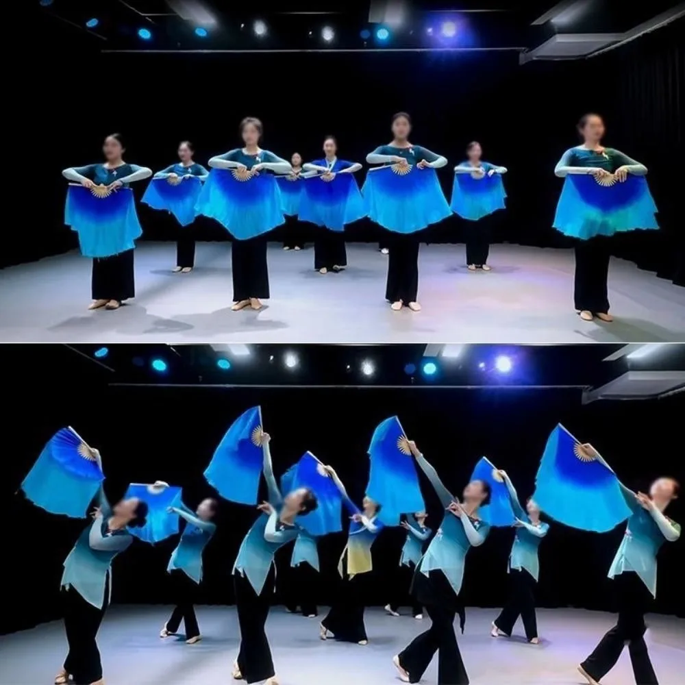 

31cm Bamboo Chinese Short Bellydance Fan 10/20cm Half Circle Silk Veil Multicolors Pairs Yangko Dance Bamboo Fans