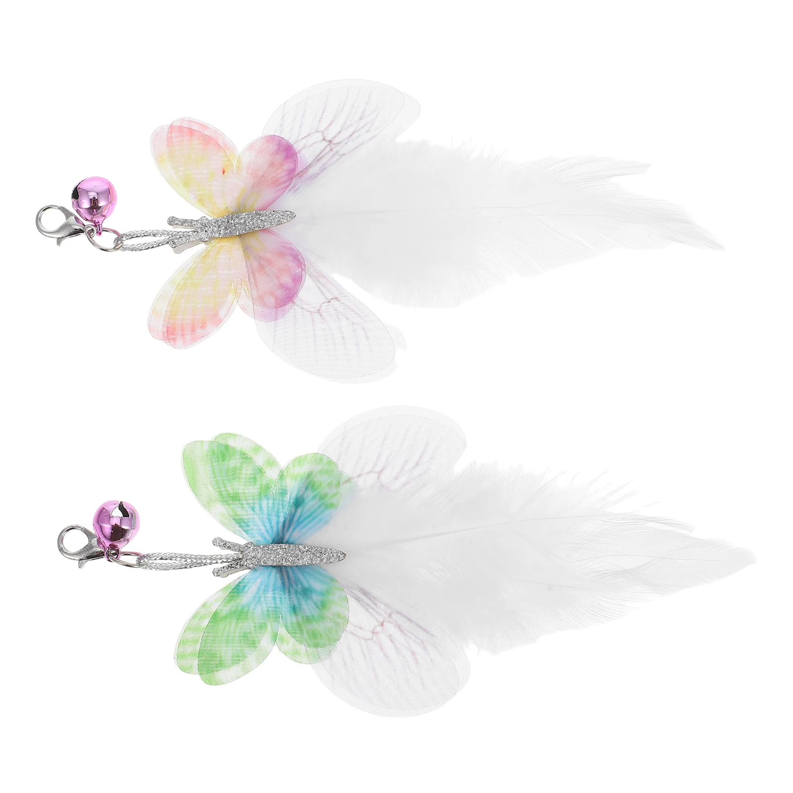 

4pcs Cat Teaser Replacement Heads Lightweight Soft Material Bell Plume Butterfly Shape Interactive Fun Pet Toys Refills