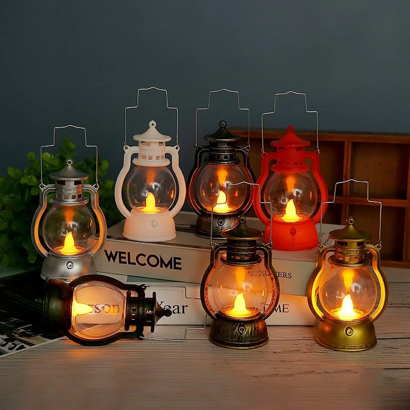 Vintage Portable Oil Lamp Christmas LED Night Lights Battery Powered Indoor Outdoor Hanging Lanterns Festive Party Decoration