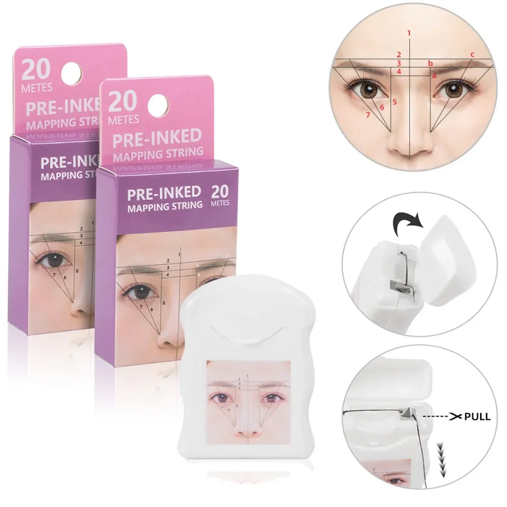 Fil de microblading pré-encré, outils de beauté semi-continu, sourcils de tatouage, blanc, noir, marron, marqueur d'yeux, chaîne de cartographie, 20m