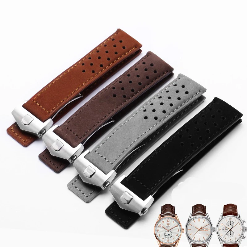 Real Calf Leather Suede Ventilate Watch Strap For Tag Heuer Aquaracer Carrera Watchband MONACO  Bracelet Men 20mm 22mm 24mm