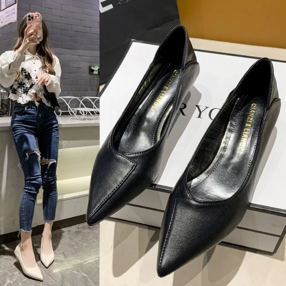 New Black High Heels 3cm Soft Leather Comfort Office Work Shoes Female Long Standing Not Tired Feet Interview Small Heel Shoes