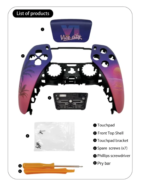 2026 New Gta 6 Sunset City PS5 Shell Faceplate Cover With Touchpad For DualSense Controller Replacement For BDM-010 To BDM-060
