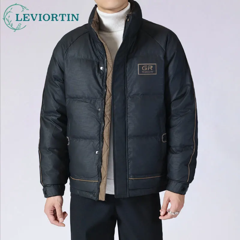 Men's Down Jacket Winter 2024 Trendy Handsome High-end Thick Color Blocked Stand Up Collar White Duck Down Jacket