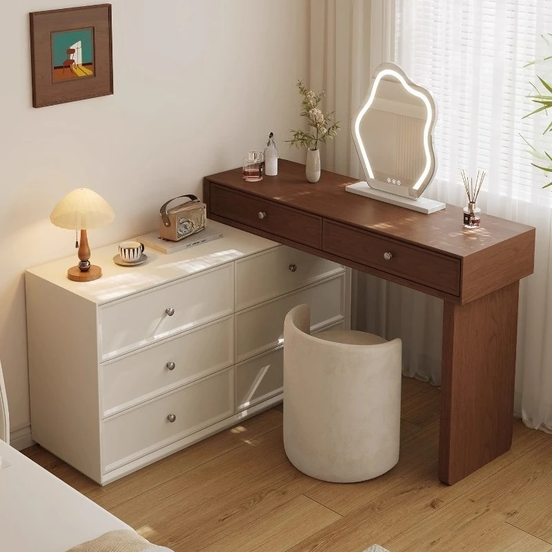 Dresser medieval cream wind small apartment bedroom chest integrated solid wood makeup table