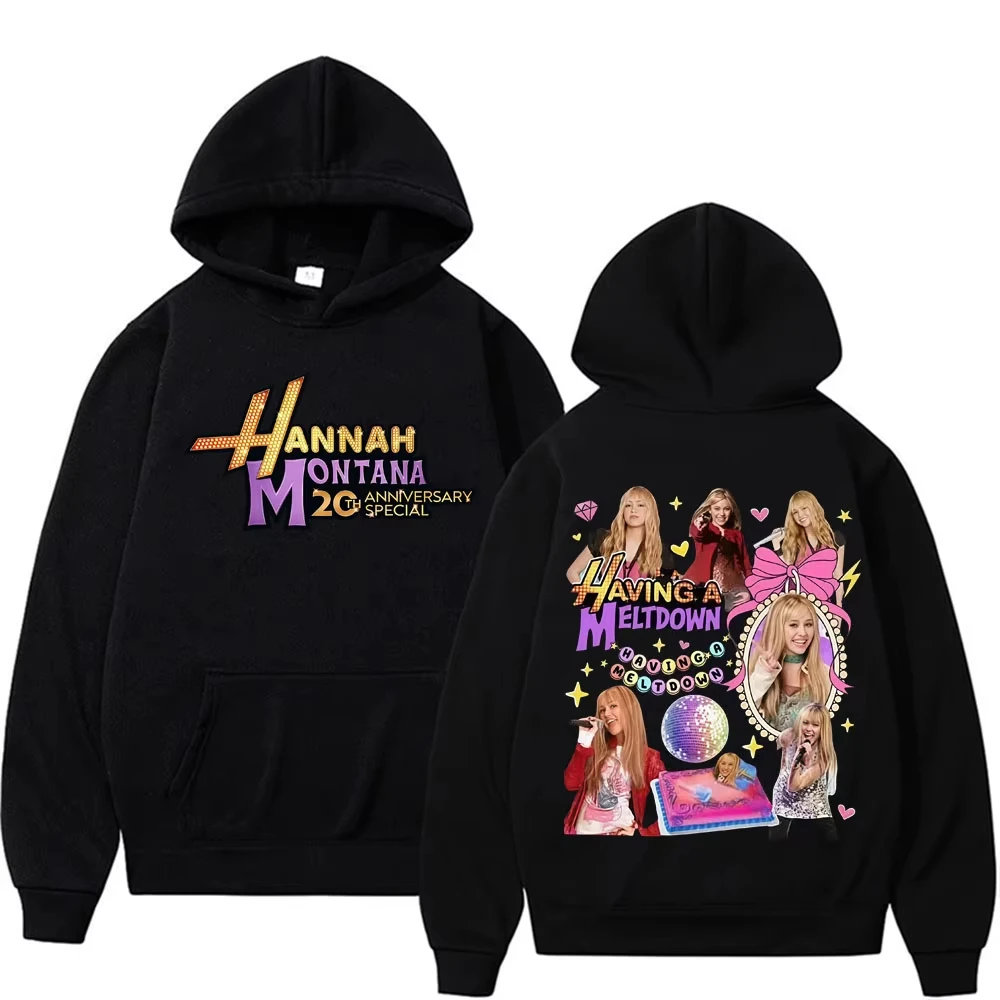 

Pop Star Hannah Montana 20Th Anniversary Logo Hoodie Men Women Fashion Retro Hip Hop Sweatshirts Casual Fleece Bodywarmer Hooded