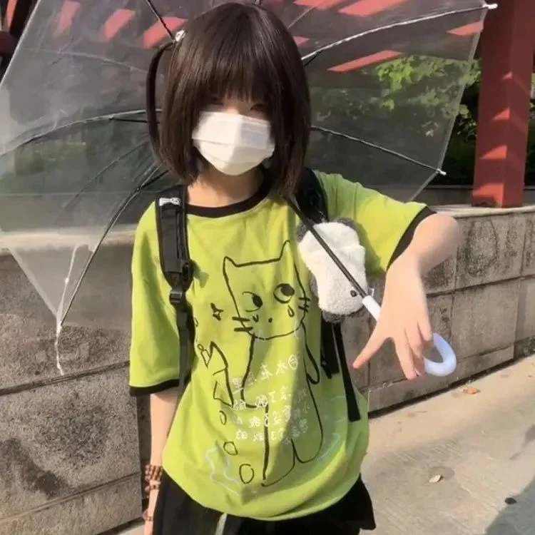 

Summer subculture harajuku T Shirt women Mujer Y2k Grunge Short Sleeve T-shirt japanese Cute O-neck kawaii Cartoon Tees Tops