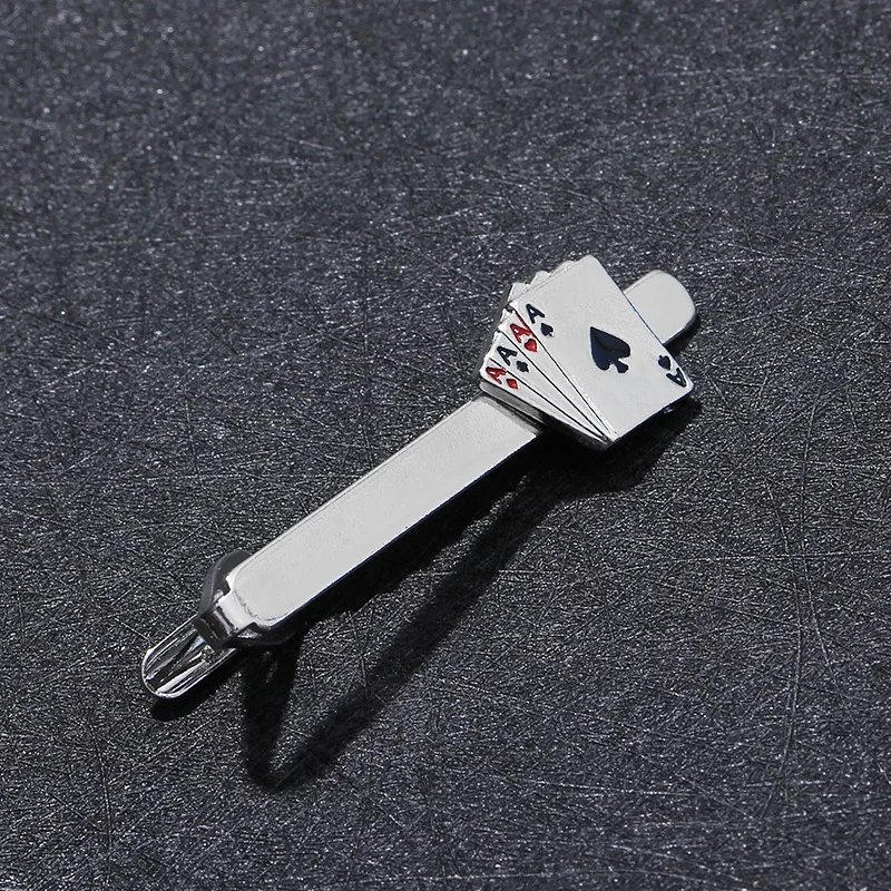 Fashion Trendy Men's Playing Card Four A Zinc Alloy Tie Clips for Groom Gentleman Business Casual Necktie Accessories Gifts