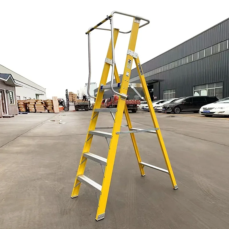 FRP Insulated Herringbone Ladder Indoor and Outdoor Multifunctional Folding Ladder Electrician with Handrail Construction Platfo