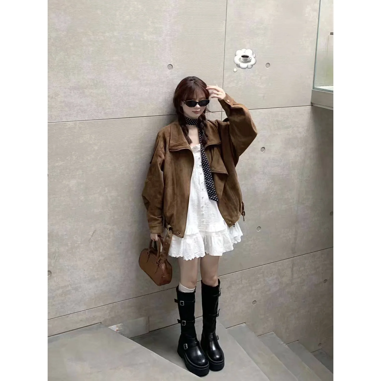 Early Autumn Suede Jacket Women's Casual Style Beautiful Unique Thickened Long Sleeve Polyester Lined Outerwear