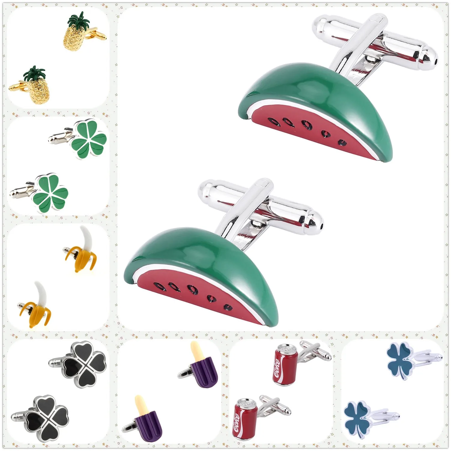 28 Designs Clover Cufflinks Mens Food Cuff Links Free Shipping Banana Leaf Cake Pepper Strawberry Ice Cream Pineapple Watermelon