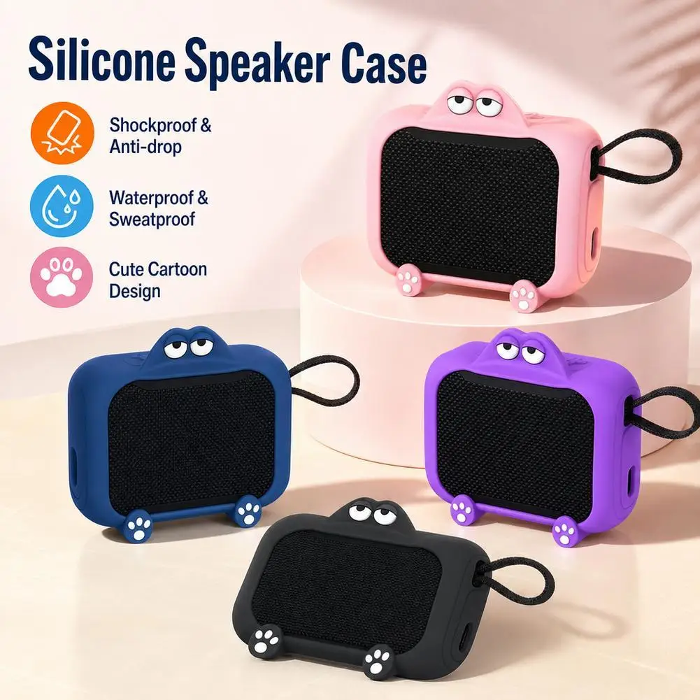 For GO 5 Speaker Cute Cartoon Eye Silicone Case Shockproof Waterproof Washable Soft Cover With Stable Support Stand
