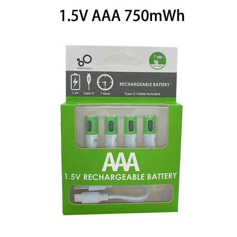 1.5V AA 2600mWh AAA 750mWh Li-ion Battery For Mouse,Clock,Shaver,Hermometer+TYPE-C Cable AA+AAA Rechargeable Batteries