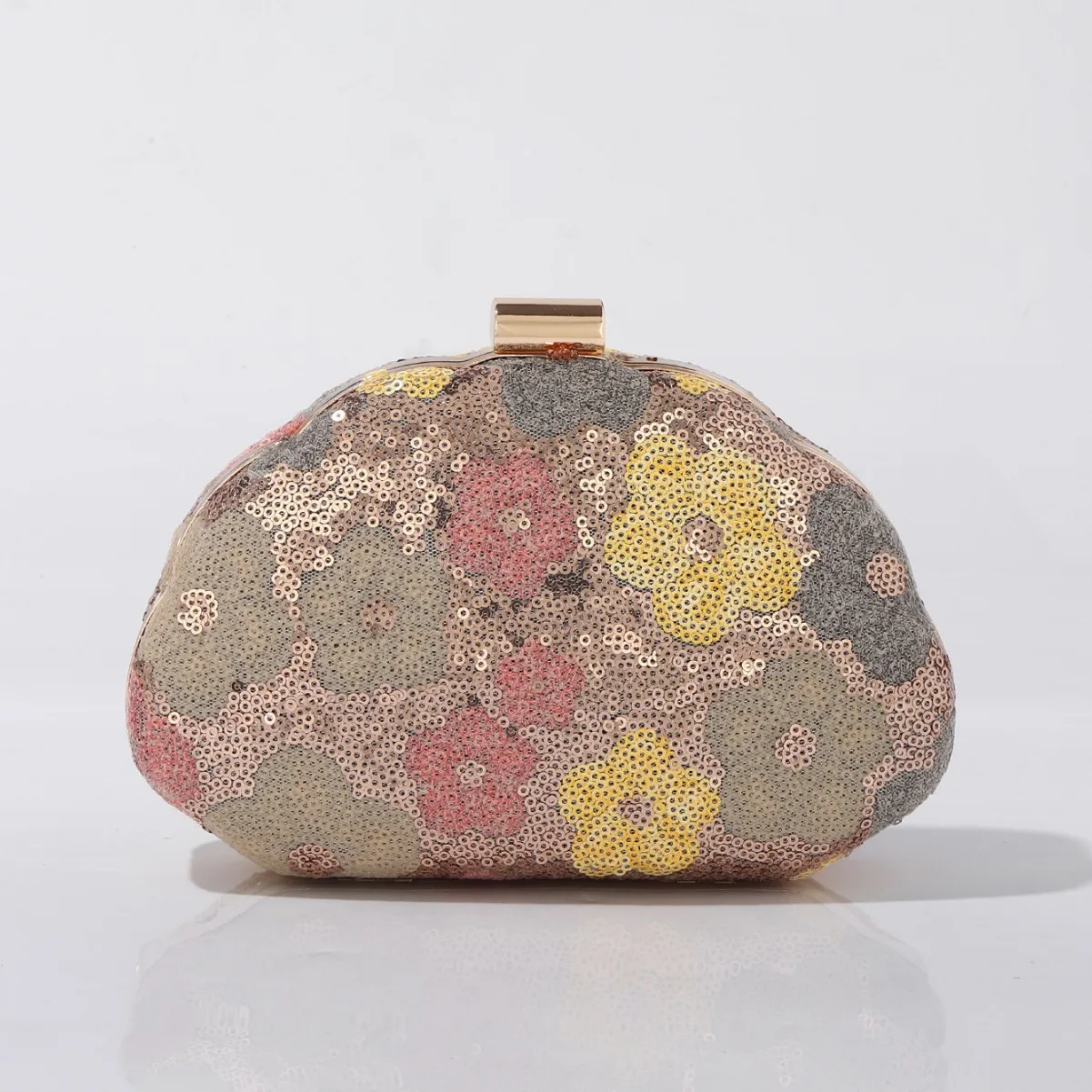 

Floral Sequin Clutch Bag with Metallic Closure - Glittery Evening Bag for Parties, Weddings & Special Occasions