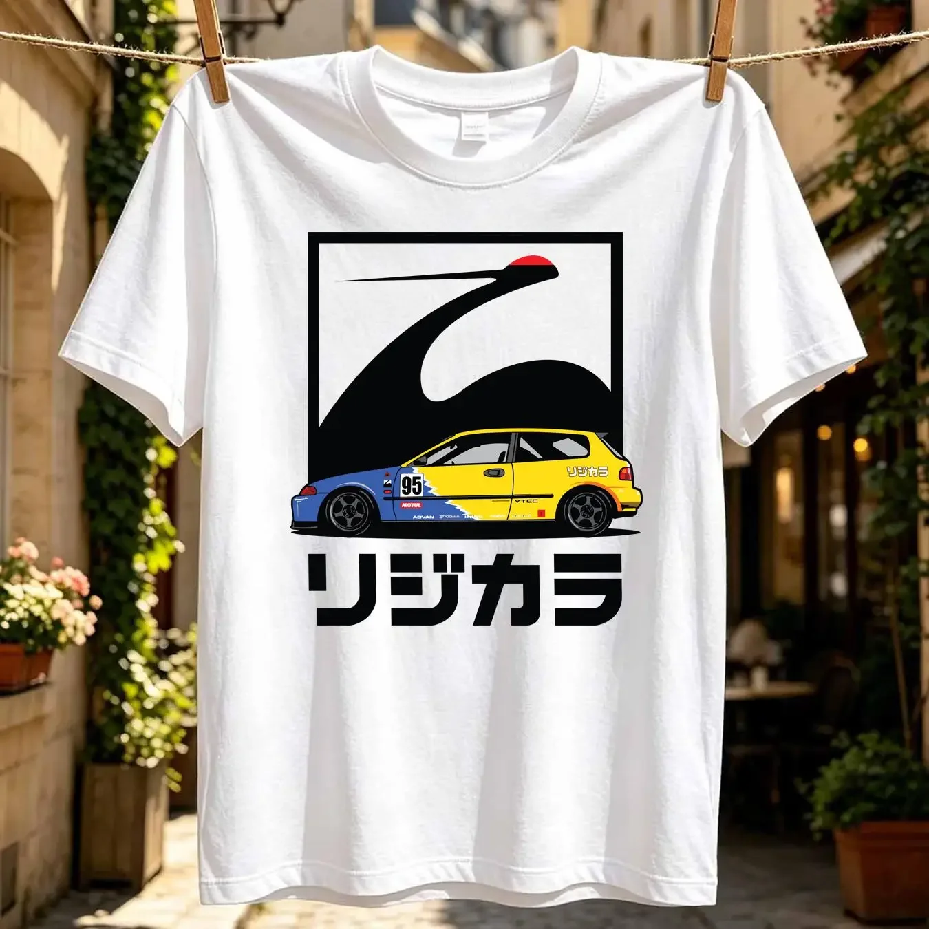 washed T Shirt Civic EG Hatch Spoon Sports Race Car SUPER Soft JDM vintage Washed homme streetwear Stretched Comfortable