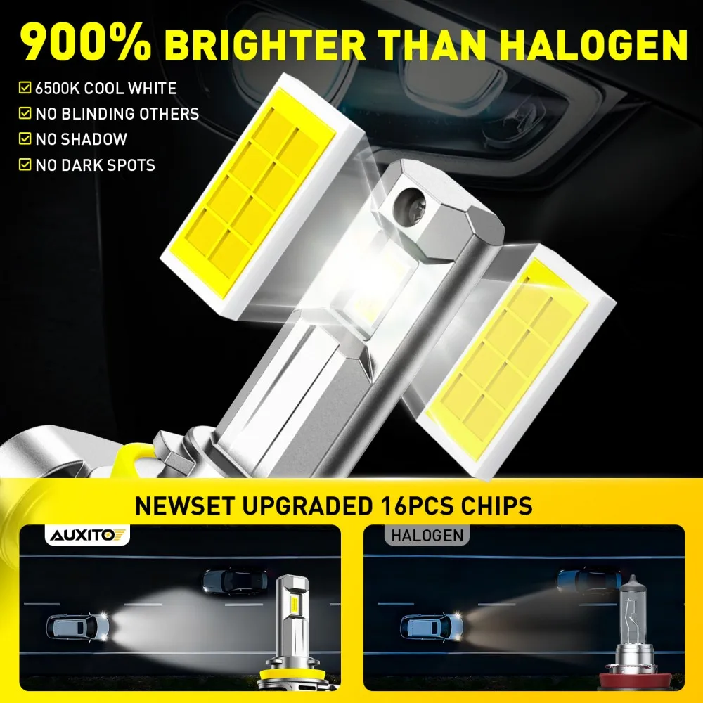 AUXITO 30000LM Super Bright H11 H8 H9 LED Canbus Headlight Bulb 9005 HB3 9006 HB4 9012 HIR2 LED Turbo Car Lamp 6500K 12V 2Pcs
