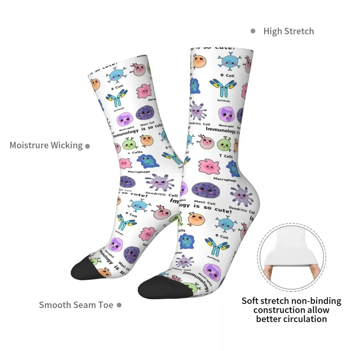Cute Immunology Cell Pattern Mid - calf Socks, Fun Gift for Biology & Science Lovers