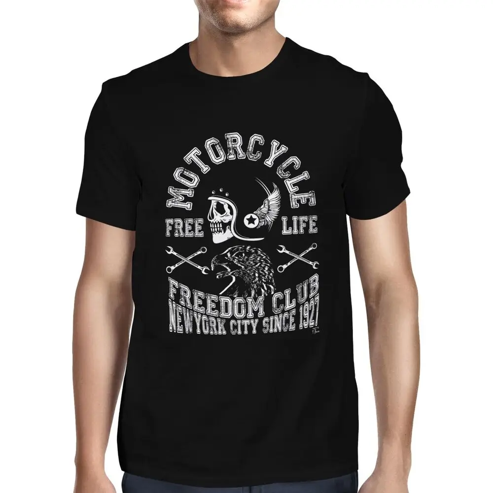 Mens Motorcycle Biker Freedom Club T-ShirtUnisex Women's Summer Cotton Luxury Brand Retro Oversized