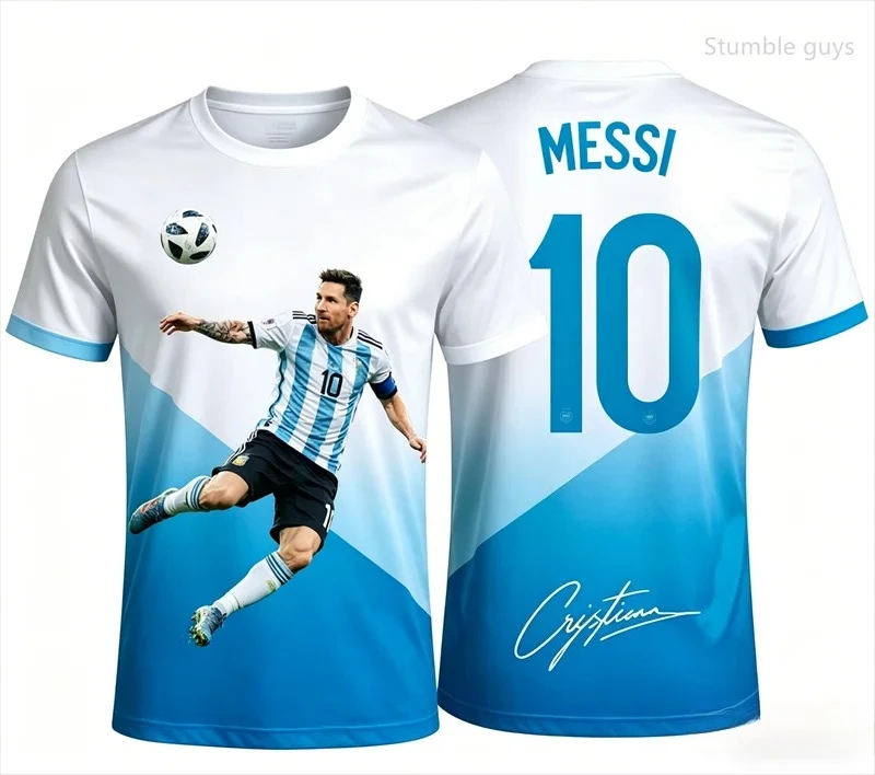 Summer Men Big Tall Messi 10 Football T-shirt Short Sleeve Jersey Fashion Oversized Streetwear Tops Kids Clothes