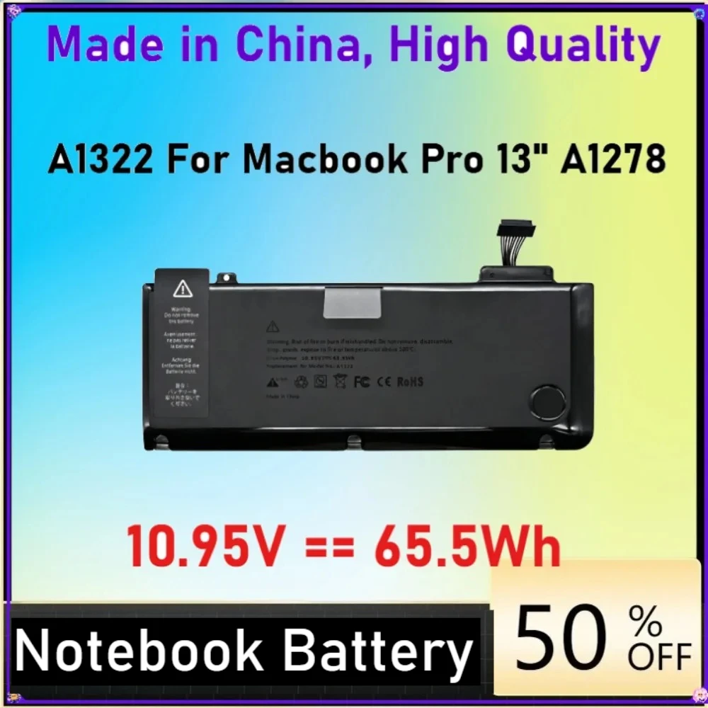 65.5Wh A1322 Laptop Battery for MacBook Pro 13 inch A1278 Mid 2012 2010 2009 Early 2011 Late 2011