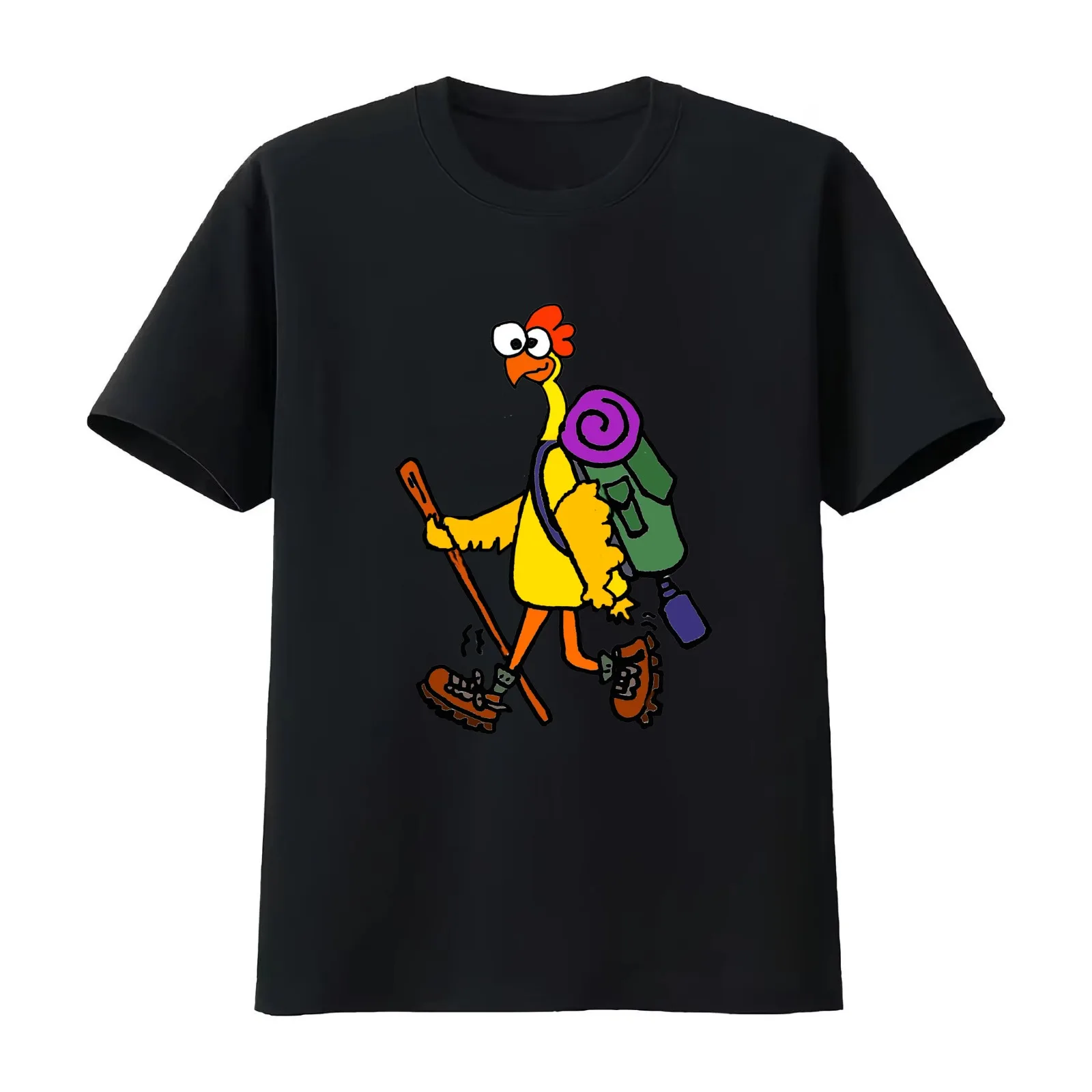 Funny Rubber Chicken Hiking Cartoon T-Shirt Summer Casual Cotton Tee Oversized Streetwear Tops Vintage Graphic Print