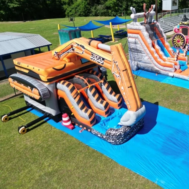 

GMY Inflatables New Design Excavator Kids Bounce House Combo Castillo Inflable Con Tobogan Playground Bouncy Castle with Slide