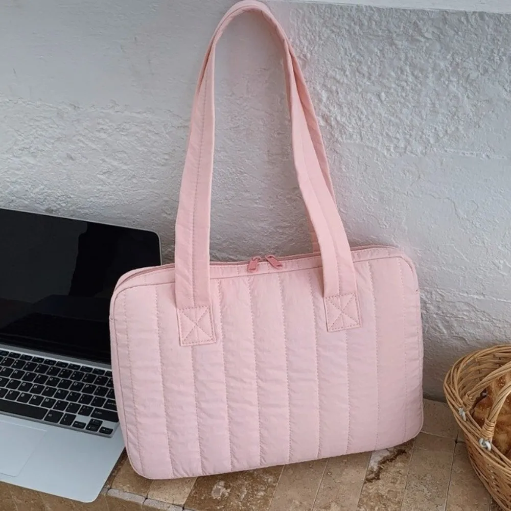 Multi-purpose Laptop Shoulder Bag Large Capacity Solid Color Laptop Protective Bag 14 Inch Zipper Closure Laptop Handbag