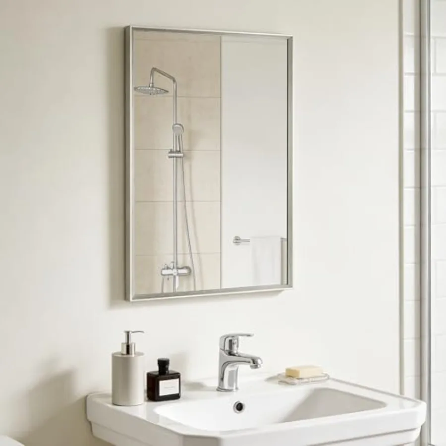 

Bathroom Mirror for Wall 16x24 Inch Metal Framed Mirror Rectangle Mirror Bathroom Vanity Mirror Farmhouse Tempered Glass Anti-R