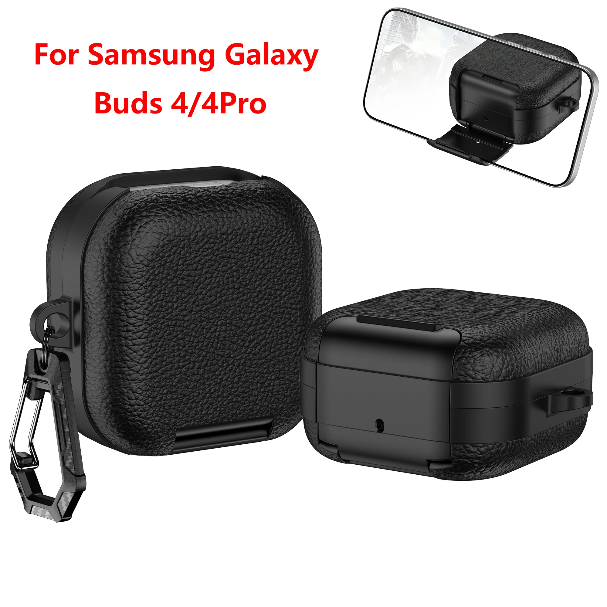 Estuche de Cuero para Auriculares con Soporte para Teléfono, para Samsung Galaxy Buds 4 Pro, Protección Completa a Prueba de Golpes, para Galaxy Buds 4