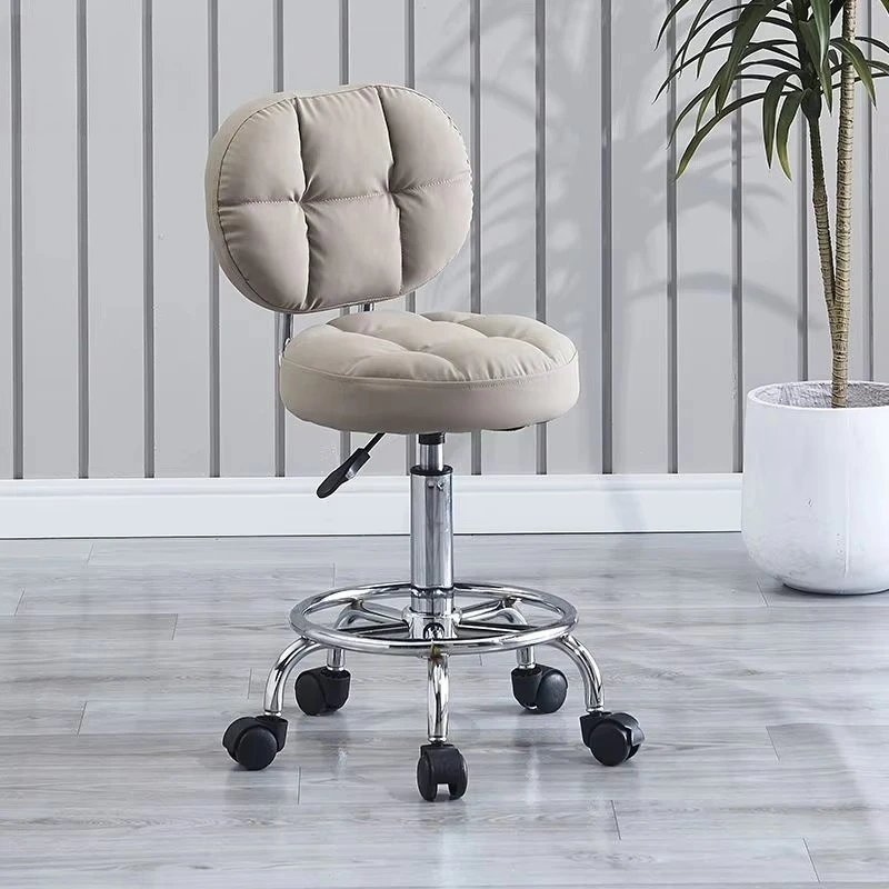 

Modern Adjustable Rolling Stool Swivel Chair with Tufted Backrest and Foot Pedals for Salons