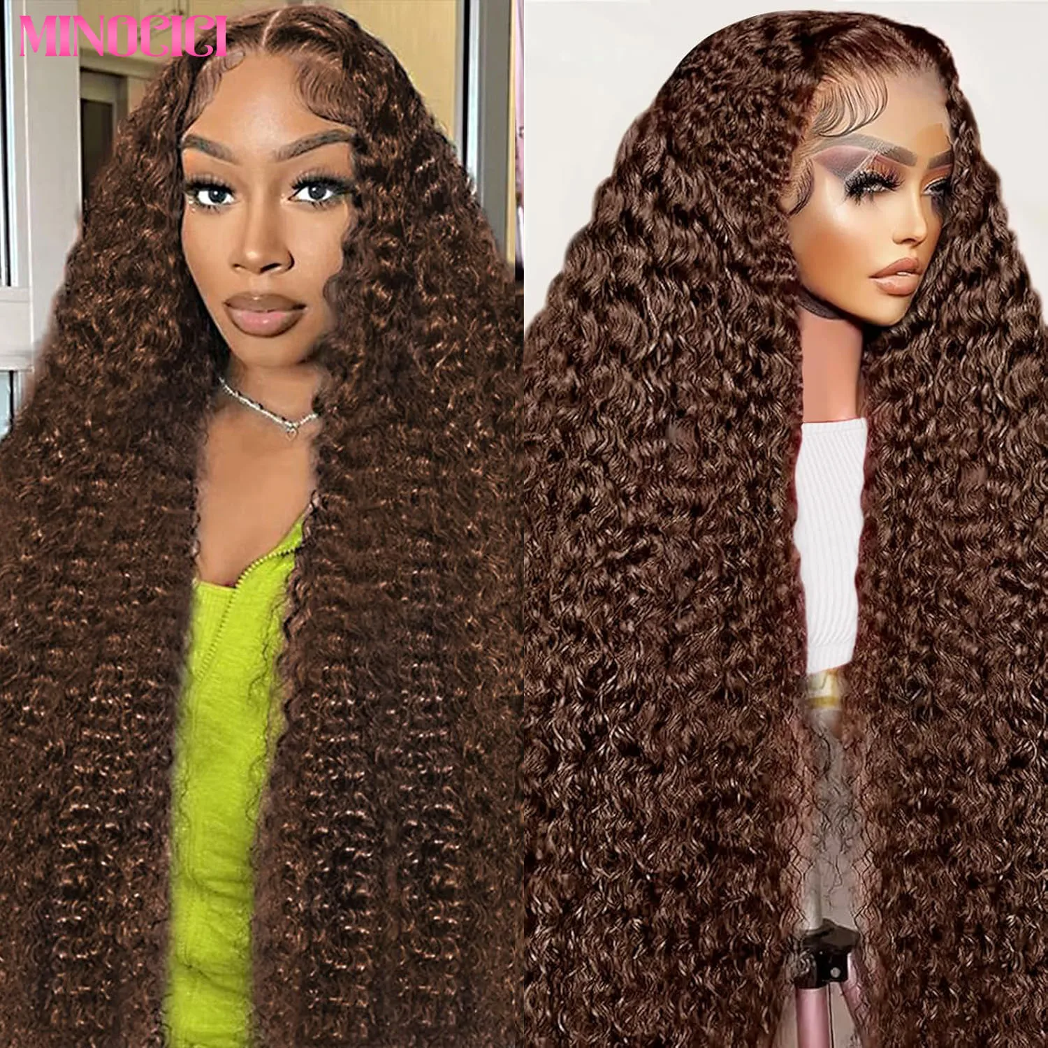 30 pouces chocolat brun vague profonde dentelle avant perruques cheveux humains bouclés 200 densité 13x6 HD dentelle frontale perruque perruque de cheveux humains pour les femmes