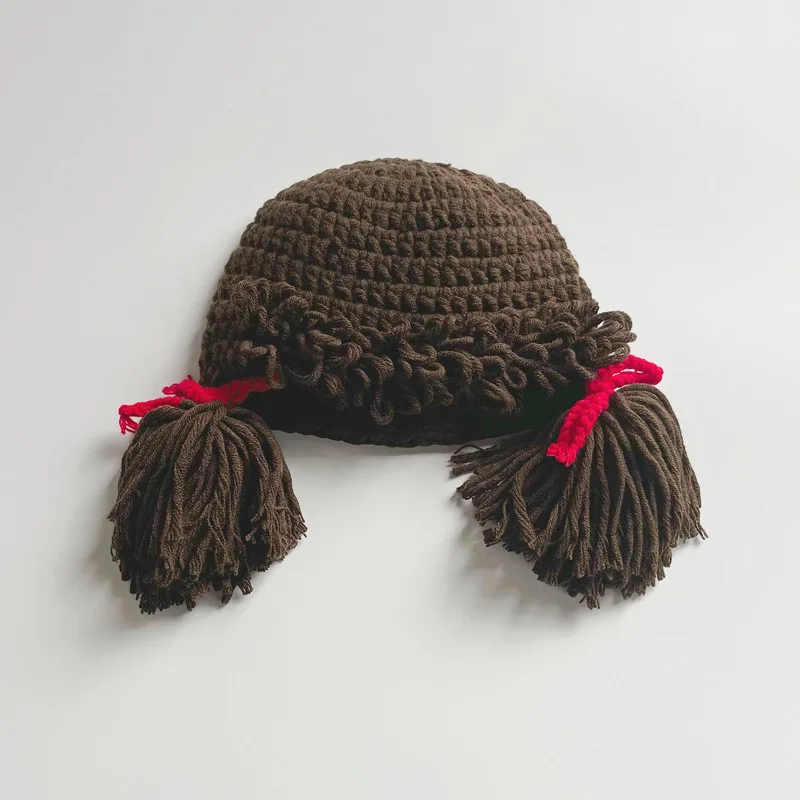 Gorro de punto para bebé, gorro con protección de peluca trenzada para niños pequeños, Gorros de ganchillo cálidos coreanos bonitos para niños y