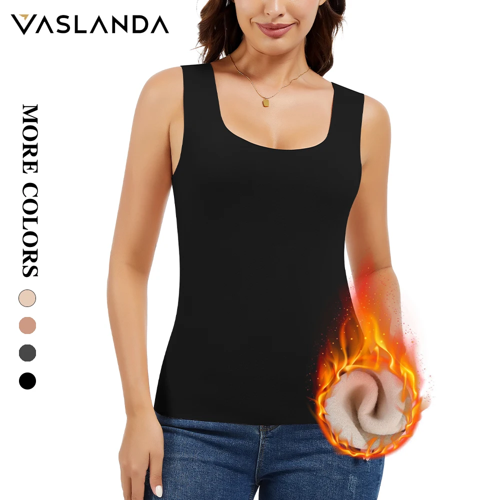 Camiseta térmica sin mangas para mujer de la marca Vaslanda, con forro de terciopelo alemán y tejido polar, cuello redondo, ideal como prenda interior para el invierno.