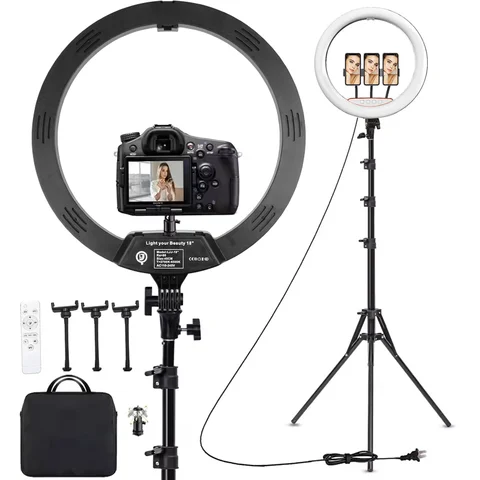 18 inch Ring Light Photo Studio Lamp with 78'' Tripod Stand Bi-Color 2700-6500K for Video Recording Makeup Selfie Ring Light