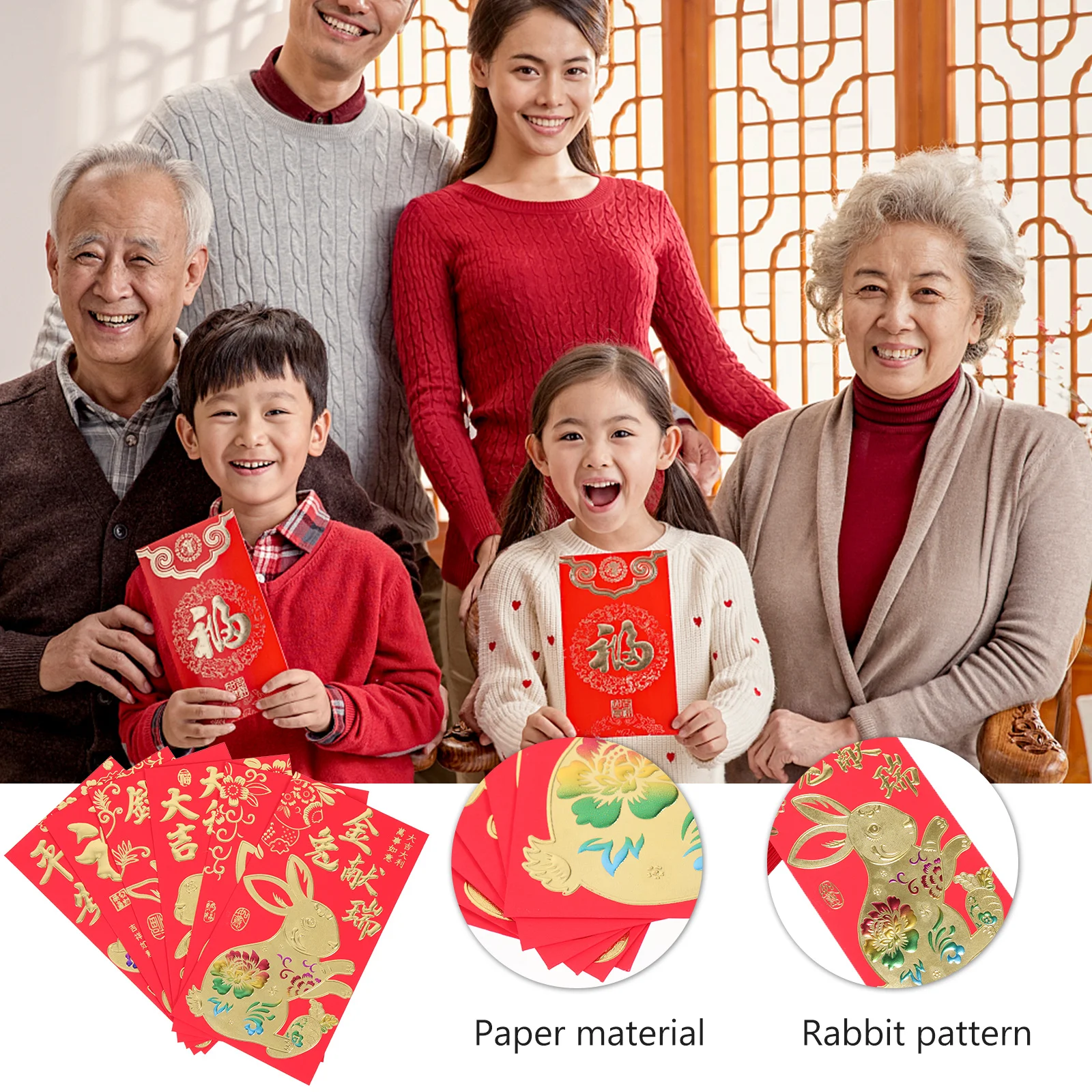 

60 шт., красные конверты с рисунком кролика, праздничные бумажные мешочки для денег на Новый год, благословения и сувениры для вечеринок, мешочек для денег