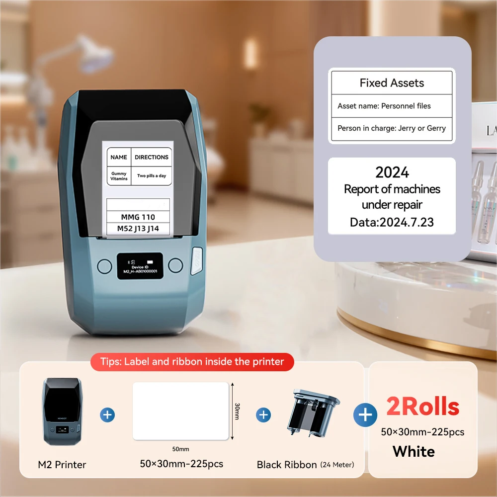 Niimbot M2 Thermotransfer-Etikettendrucker, 300 DPI, hochauflösend, kabellos, 20–50 mm Druckbreite, Etikettendrucker, unterstützt Telefon/PC