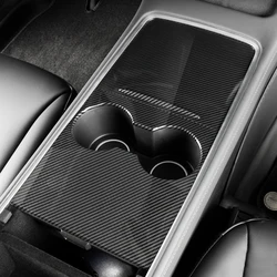 Per Tesla Model Y center console panel patch decorativa ABS striscia di copertura della tazza dell'acqua in fibra di carbonio, 2 pezzi