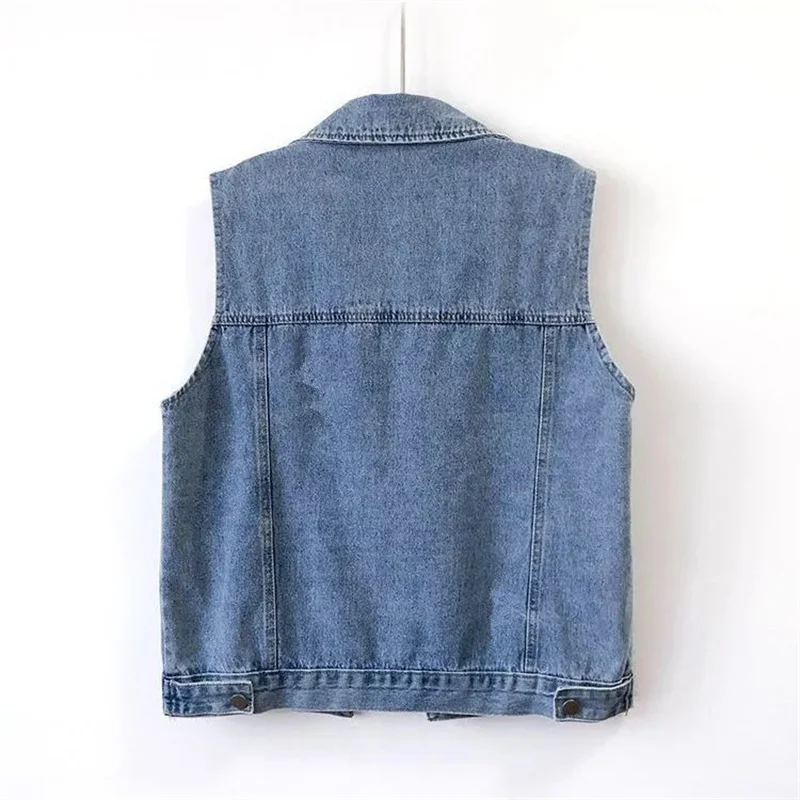 2024 Short Denim Vest Jackets Women Spring Autumn Pocket Jean Waistcoat Sleeveless Tank Schoolgirl Outerwear Casual Tops