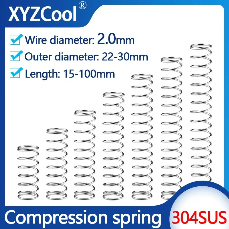 

304Stainless Steel Compression Spring Machine Cylidrical Coil Pressure Release Return Wire Diameter2.0mm,5piece