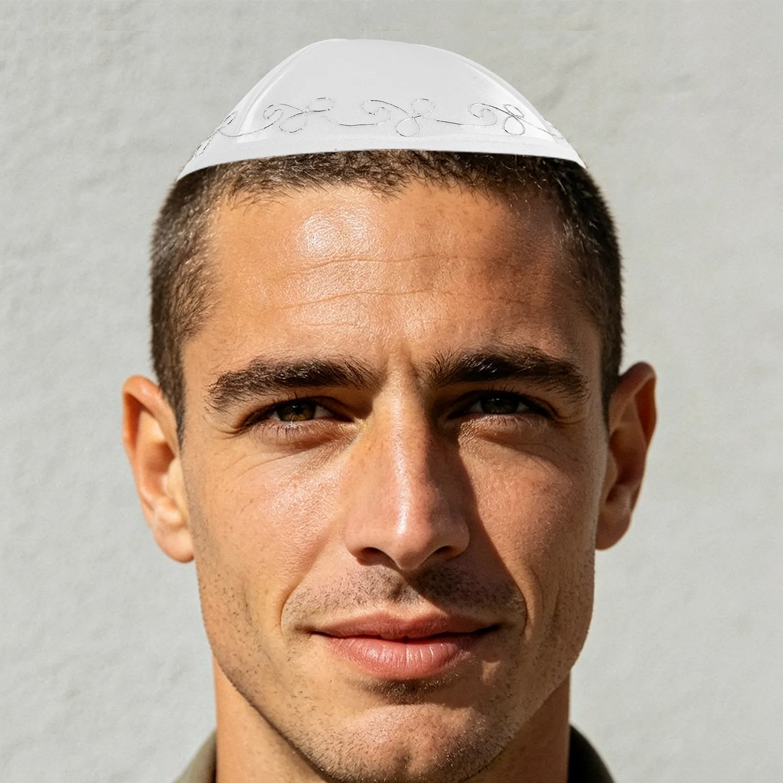 Yemenite Kippah White Polyester Knitted Yarmulke Cap Men Jewish Skullcap Prayer Hat Ceremony Festival Wedding Party Religious