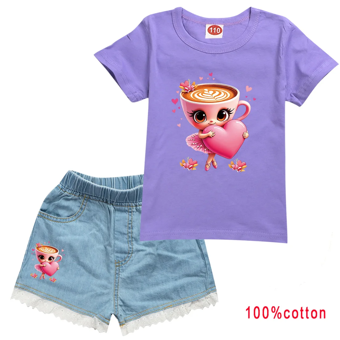 

Ballerina Capuccina Italian Brainrot Kids Clothes Set Girl T-shirt Child Clothing Boys Tshirt +Denim Shorts 2Pcs Teen Girls Tops