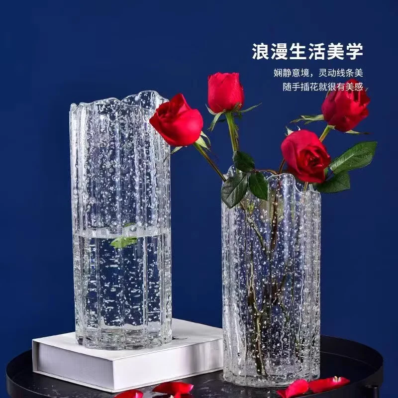 Automatic luminous luminous fluorescent glacier vase glass transparent flower arrangement rose flower living room dining table