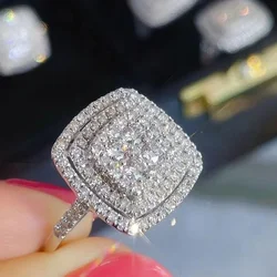 New Bling  Cubic Zirconia Rings for Women Fashion Square Shaped Luxury Female Accessories Party Versatile Trendy Jewelry