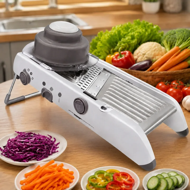 Adjustable Stainless Steel Mandoline Slicer with 18 Blades for Precision Cutting of Vegetables Including Onions and Potatoes