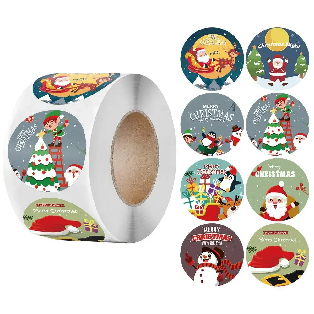 500Pcs/Roll Merry Christmas Themed Gift Stickers 2.5cm/1.0in DlY Holiday Decoration Label Perfect For Adorning Gift Notebook PC