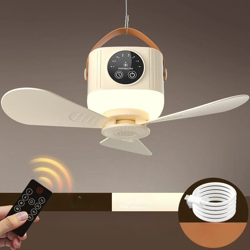 Summer New Wireless Portable Rechargeable Ceiling Fan for Student Dormitories Small Portable Outdoor Camping USB Fan for Beds