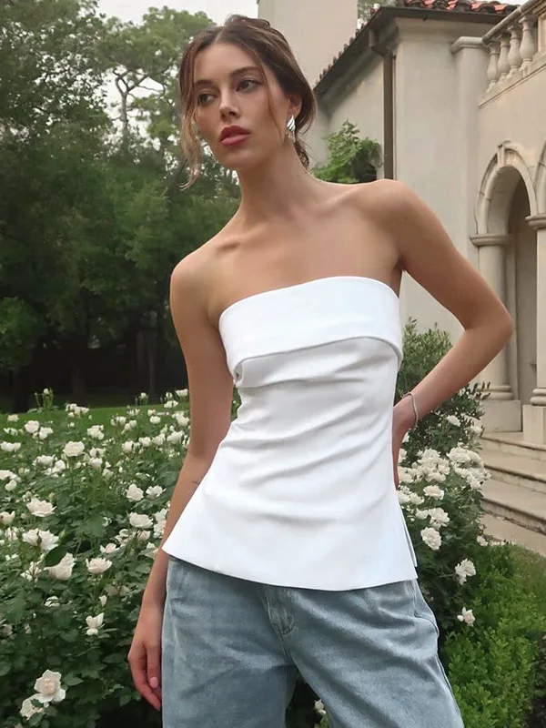 

Облегающий топ без бретелей с открытым плечом и разрезом, укороченный, на одно плечо, стандартной длины