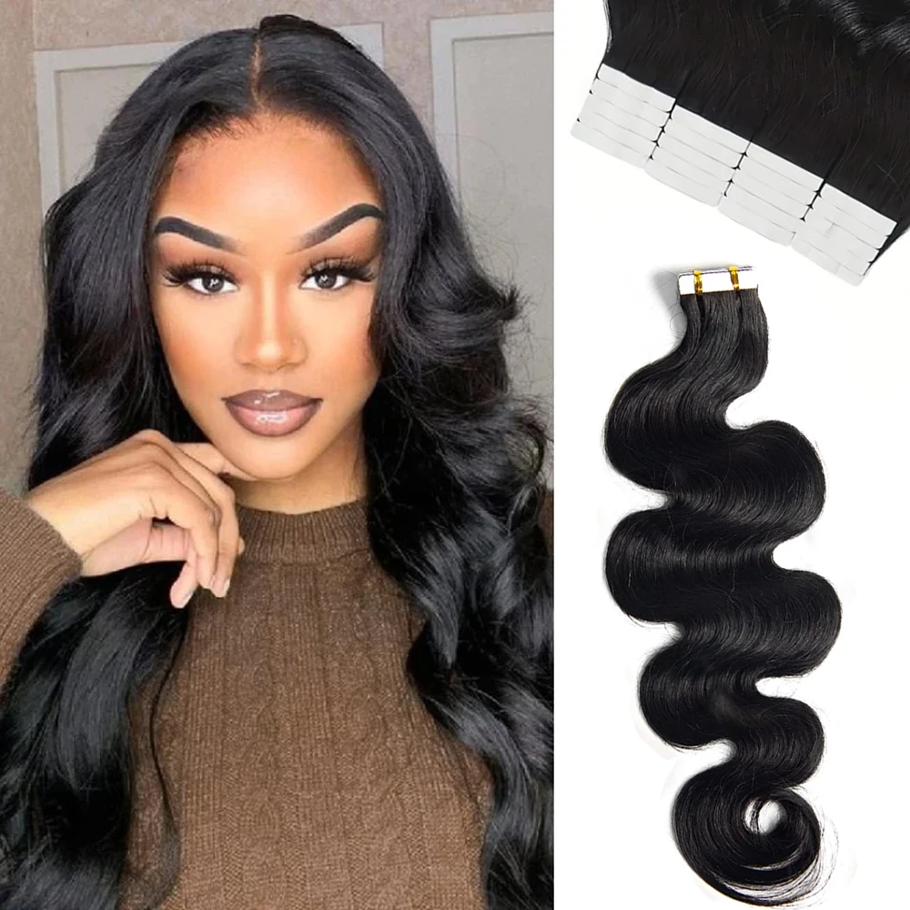 24 26 Inch Body Wave Tape In Hair Extensions Brazilian 100% Human Hair Adhesive Replaceable Seamless Skin Weft Wavy Tape ins 50g/20pcs For Women