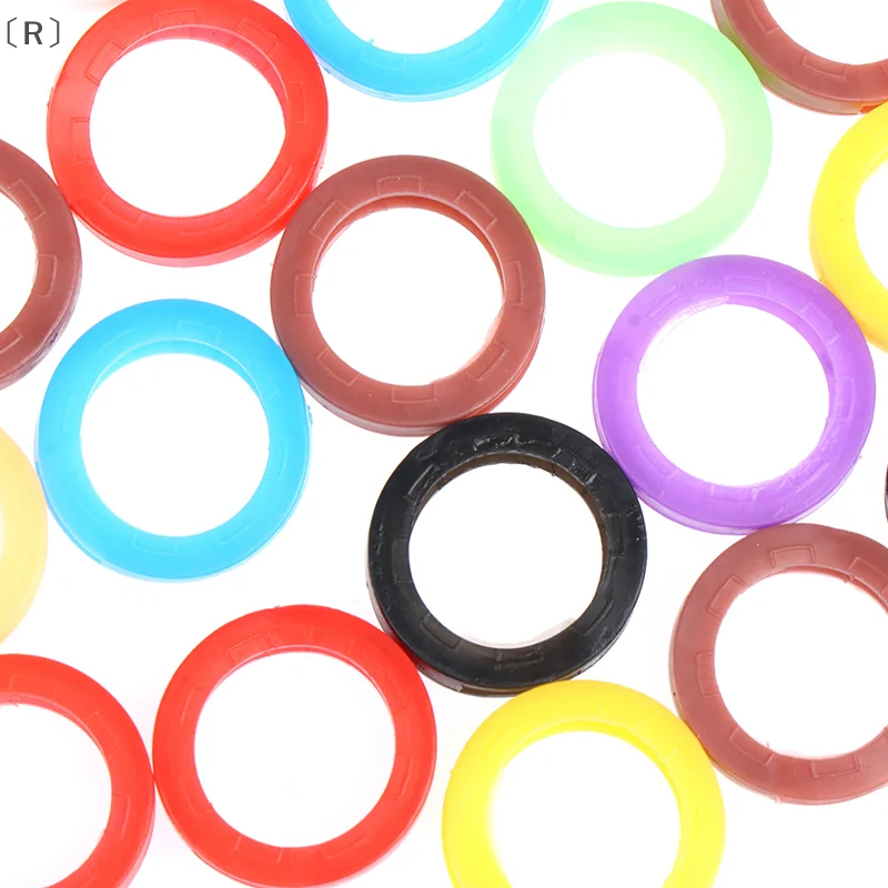 〔R〕50pcs Bright Colors Soft Silicone Hollow Multi Color Rubber Soft Keys Locks Cap Key Covers Topper Keyring Elastic Case Round