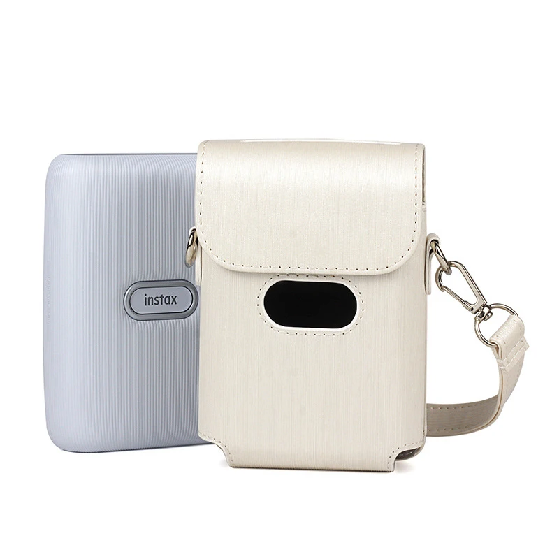 Cortical Bundle Pocket Storage Bag PU Leather Storage Retro Striped Bag For Fujifilm mini link 2/link 3 Printer Camera Pack